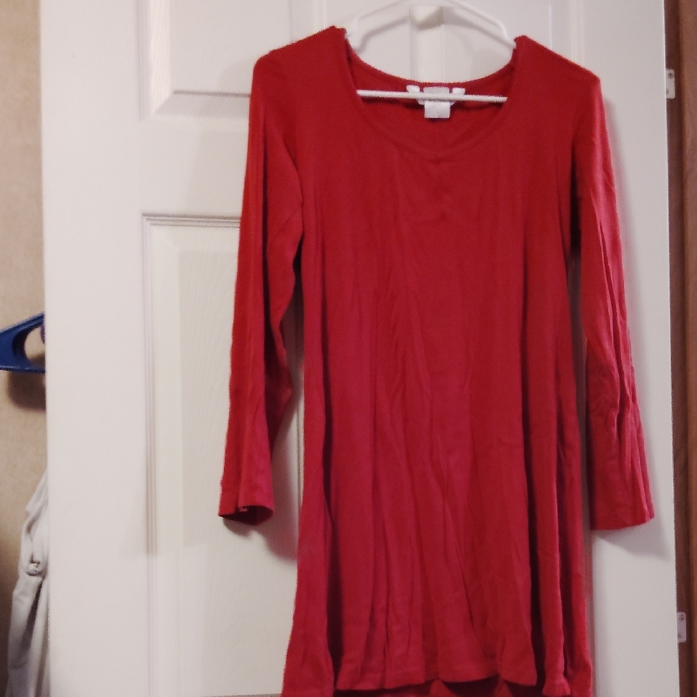 Womens Nightgown Red Long Sleeve